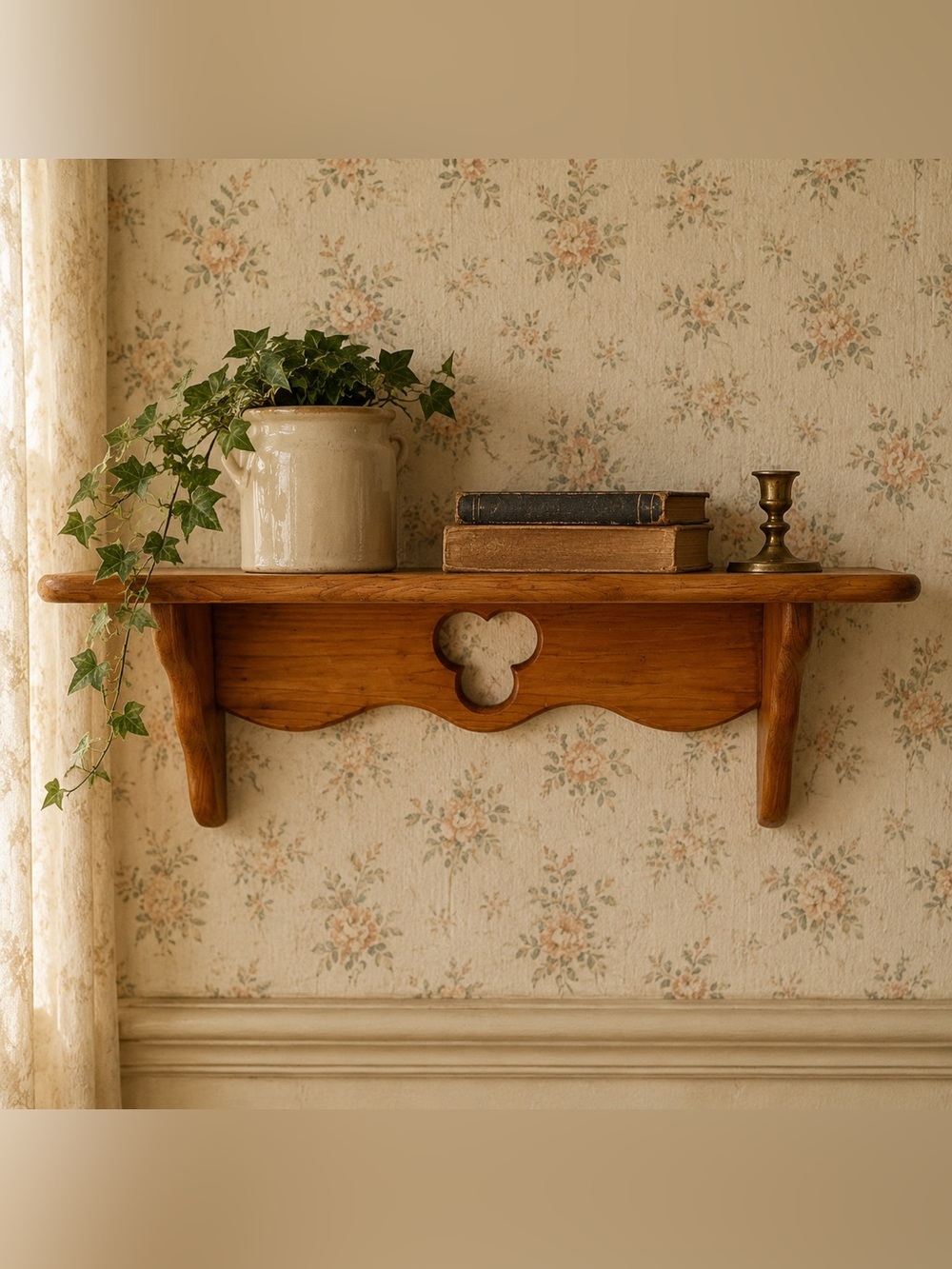 Vintage Wooden Wall Shelf Scalloped Trim Country Farmhouse Cottagecore Decor